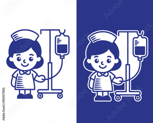 Nurse Girl with IV Drip Stand Healthcare Illustration