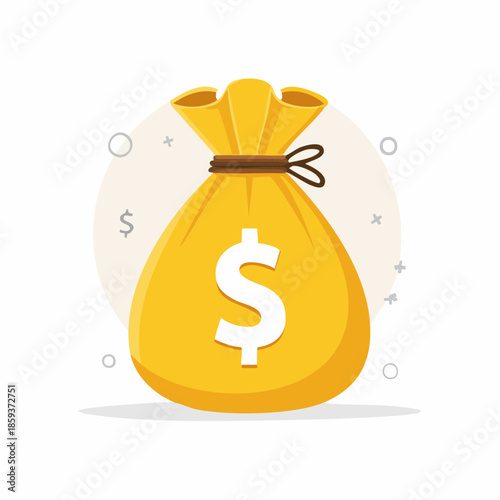 A vibrant yellow money bag illustration featuring a prominent dollar sign, symbolizing financial success, savings, wealth accumulation, and investment opportunities