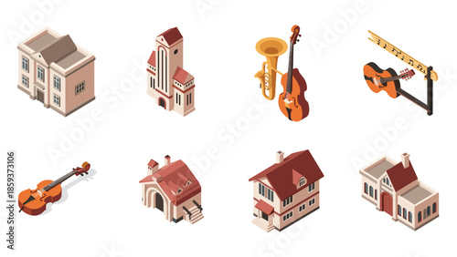 Isometric musical instruments and buildings: harmonious blend of architecture and music