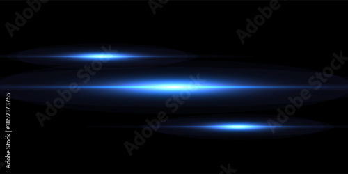 Bright horizontal beam of light on black background. Glowing laser effect creating futuristic and sci-fi aesthetics. Suitable for technology, energy, speed and digital design themes.