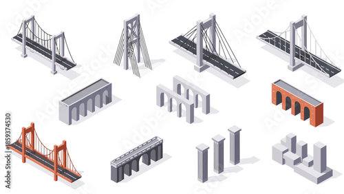 Isometric bridge designs collection featuring iconic structures and architectural styles