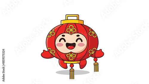 Happy cartoon lantern character jumping with joyful expression