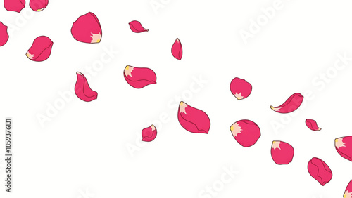 A digitally rendered image of scattered pink rose petals on a pure white background. The petals have a textured appearance