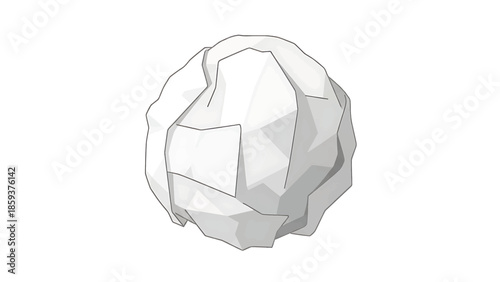 A digitally rendered image presents a crumpled ball of paper floating against a stark white backdrop. The textured paper is in grayscale
