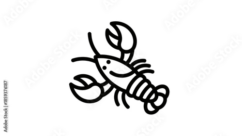 Black line art depicts a smiling crustacean with claws and segmented body
