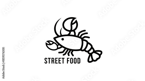 A simplified, monochrome illustration of a crustacean with text "STREET FOOD" below