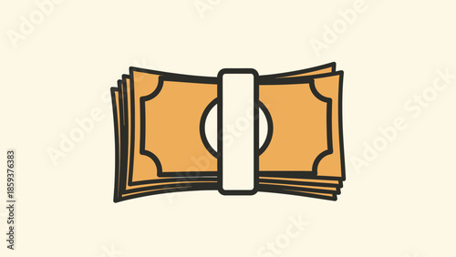 Simple vector illustration of a stack of stylized money, bound with a white band