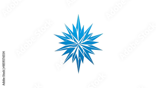 A blue, multi-pointed starburst design on a white background. It has a geometric and spiky shape