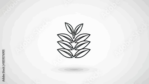Simple graphic depicting a stalk of leaves, outlined in black, with a soft grey background