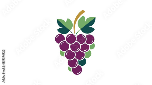 A simple, vector illustration of a bunch of grapes with leaves, on a white background