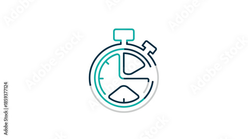 Vector illustration of a stopwatch in outline style, with shades of teal and gray on white background