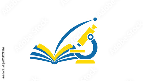Graphic illustration depicts science and education, with a microscope and open book