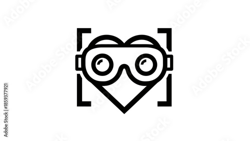 Minimalist VR headset icon in black, surrounded by a focus frame, on a white background