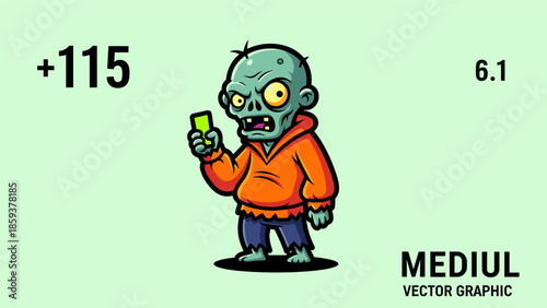 Cartoon Zombie Holding a Green Card with Angry Expression.