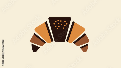 A flat design of a croissant in shades of brown against a cream background