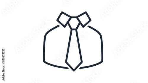 A minimalist outline icon of a collared shirt with a tie on a white background