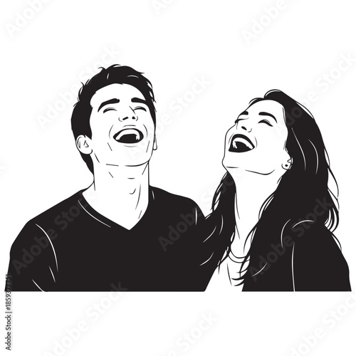 Joyful couple laughing together in happy moment