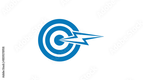 Blue target icon with concentric circles and a stylized arrow, all on a white background