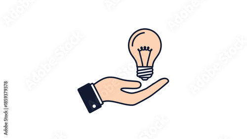 Hand cradling a lightbulb icon, representing idea, innovation, and inspiration, with outline style