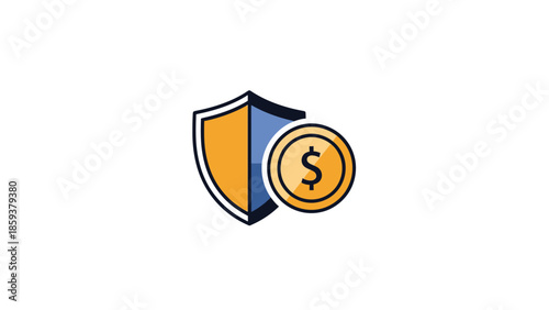 A graphic featuring a shield icon, partially blue and gold, with a gold dollar coin