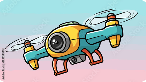 Cartoon drone with camera for aerial photography and videography.