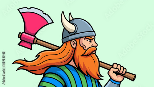 Viking Warrior with Axe - A Fierce Norseman Illustration.