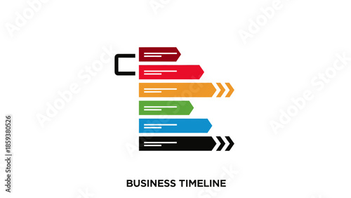 A colorful business timeline with six horizontal bar-shaped steps