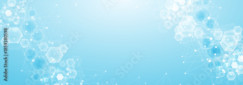 Health care abstract background with hexagons, lines and dots. Medical innovation banner template concept. Biology and pharmaceutical technology background, illustration.