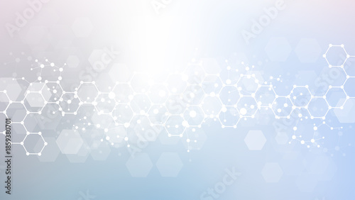 Health care abstract background with hexagons, lines and dots. Medical innovation banner template concept. Biology and pharmaceutical technology background, illustration.