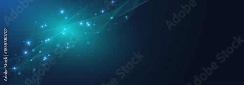 Global network connection website header or banner design. Abstract background with connecting dots and lines. Global business. Social network communication. Internet technology. illustration