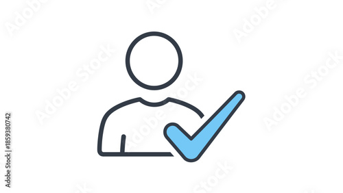 An icon of a person with a check mark, indicating approval. Simple design on white