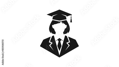 Silhouette of a graduate in academic attire, wearing a graduation cap, and a suit