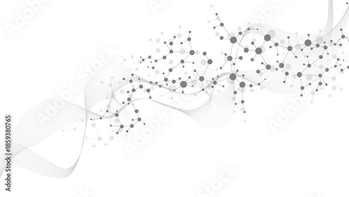 Modern abstract molecules structure for science or medical background. DNA helix or atom visualization. Molecular wave flow abstract background, illustration