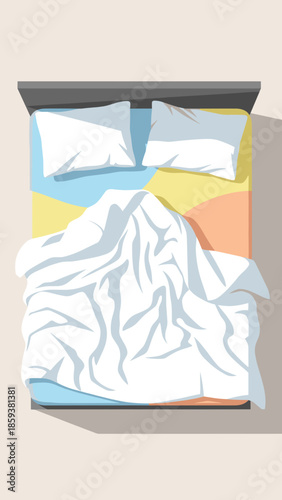 Unmade bed viewed from above