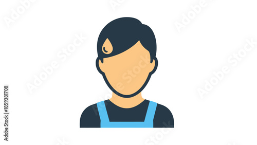Simplified illustration of a person with a sweat drop, wearing an apron