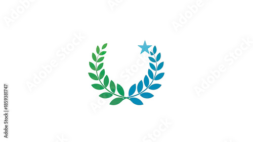 A symmetrical, gradient green-to-blue wreath with a star, centered on a white backdrop