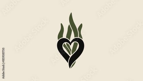 A minimalist logo featuring a heart-shaped design with stylized green elements