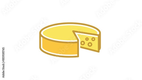 Vector illustration of a round cheese, with a wedge removed, isolated on a white background
