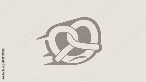 Monochromatic illustration of a pretzel on a neutral background. Simple, geometric, and isolated design