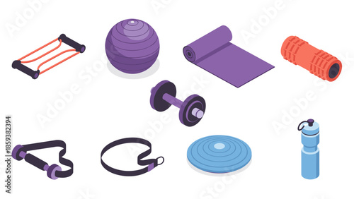 Isometric fitness equipment set: dumbbell, yoga mat, and more