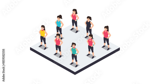 Isometric fitness women exercising in stylish activewear with dumbbells