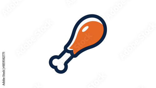 Simple, stylized illustration of a chicken drumstick. Orange and dark blue on white