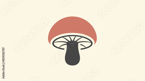 A stylized mushroom illustration with a rounded cap, stem, and gills, simple design