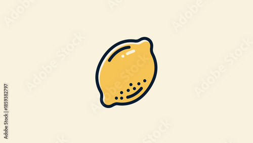 A simple, cartoon illustration of a lemon with black outline on a cream background