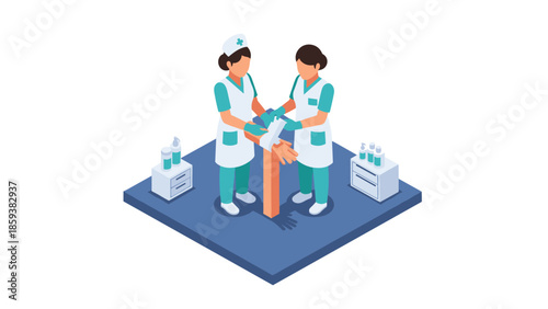 Isometric healthcare professionals in surgical gowning process