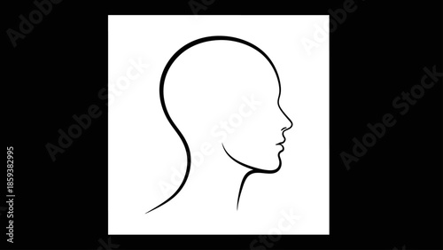 Simple linear drawing of a human profile in black on white with a black background