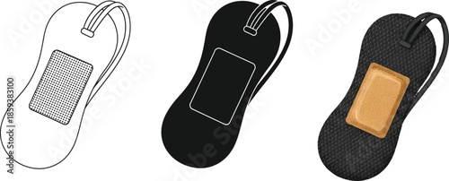 Set of medical bandage icons including outline silhouette and colored versions for healthcare and first aid concepts