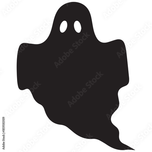 Spooky ghost silhouette with glowing eyes on white background