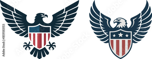 Two vector emblems of eagles with shields graphic