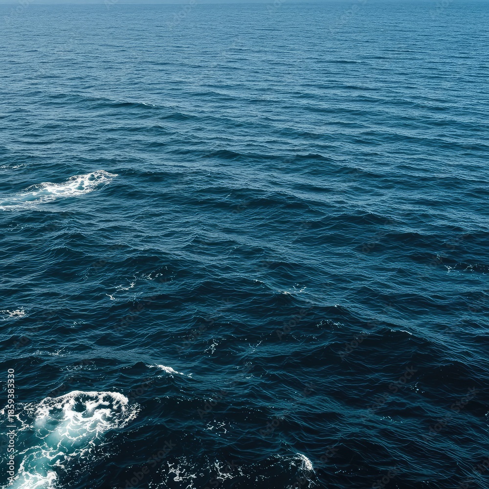 Fototapeta premium A uniform pattern of blue and white ocean waves stretching toward the horizon, illustrating the immense power and natural geometry of the sea surface ,saltwater ,wavelets ,wash